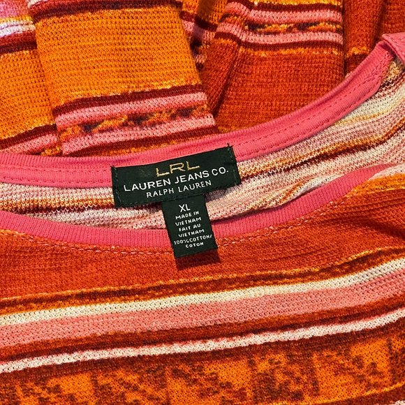 LAUREN by RALPH LAUREN, Pink and orange striped pullover sweater, size: XL - Picture 12 of 12